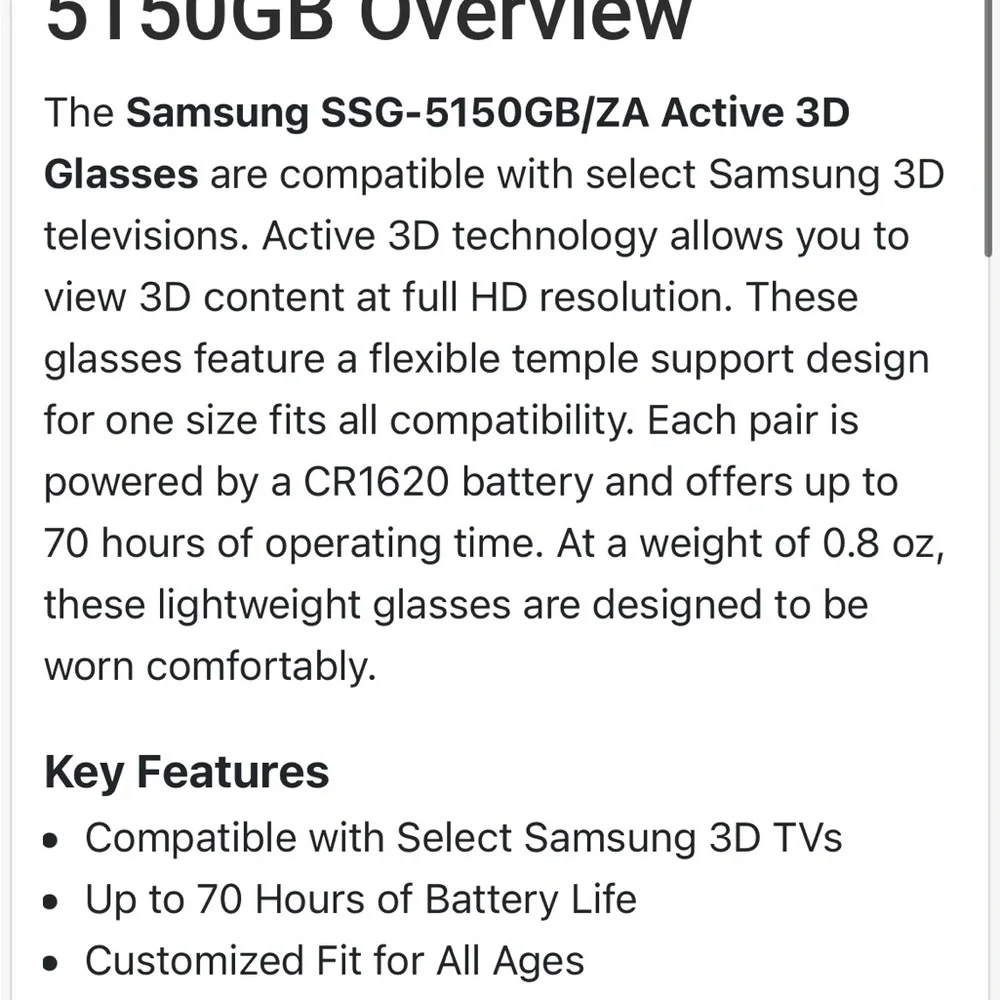 Samsung 3D glasses. Two pairs.